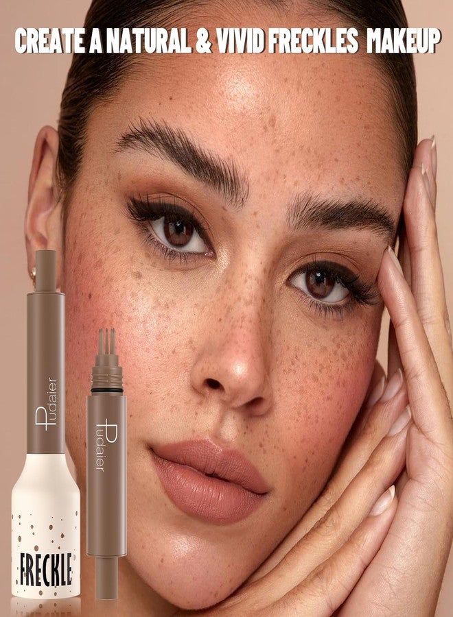 pudaier Light Brown Freckle Pen, Natural Faux Freckles Stamp, Waterproof Fake Freckles Stain Marker Pencil Tool, Upgrade 5-Point Quick Dry Long-Lasting Lifelike Freckle Sunkissed Makeup - Image 2